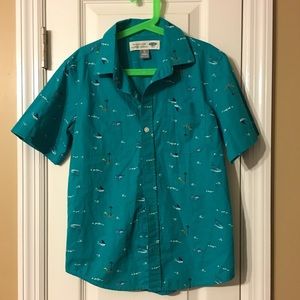 🖤Boys Teal Motif Button-up Shirt
